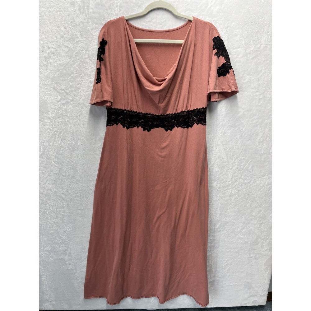 Soft Surroundings Scoop Neck Maxi Dress Womens Petite M PM Salmon Pink Blk Lace